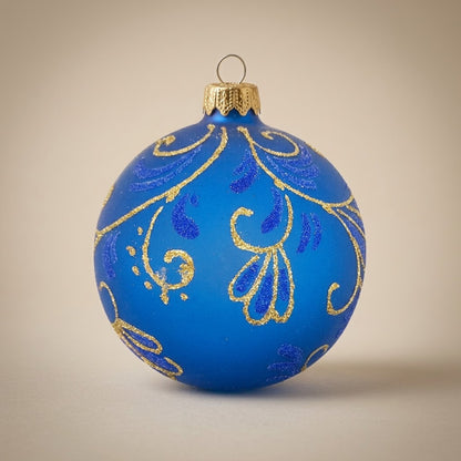 Palla di Natale Ø 10 cm dipinta a mano: arabesque oro su fondo blu