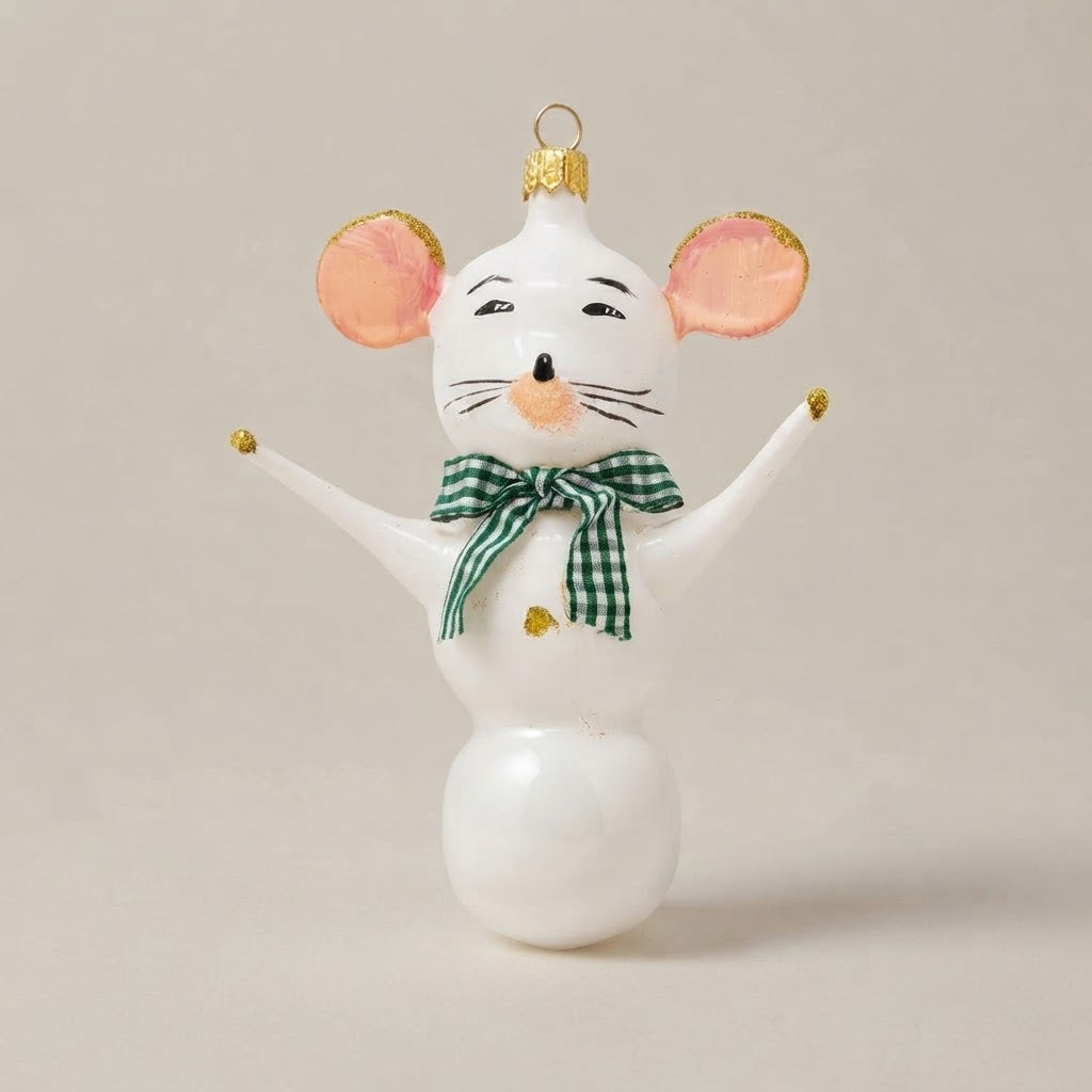 Little mouse with scarf, hand-painted Christmas ornament