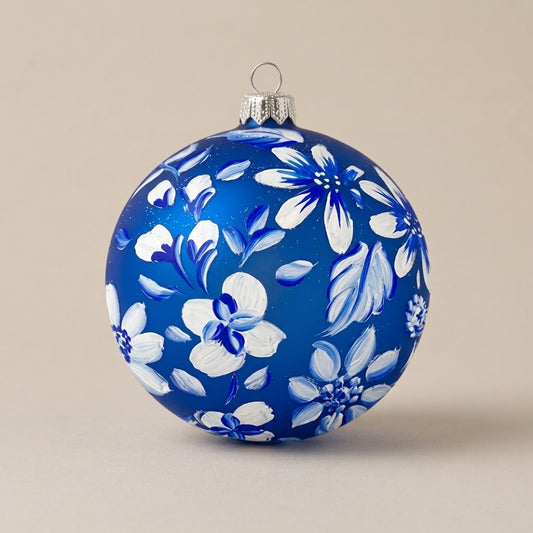 White flower ball on blue