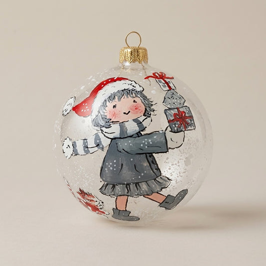 little girl with gift box ball