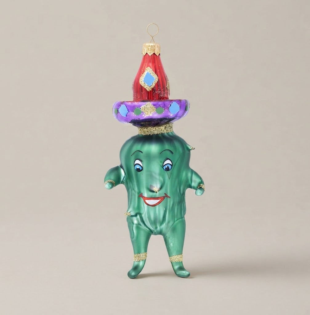 Cactus messicano con sombrero, decorazione di Natale dipinta a mano