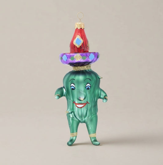 Cactus messicano con sombrero, decorazione di Natale dipinta a mano