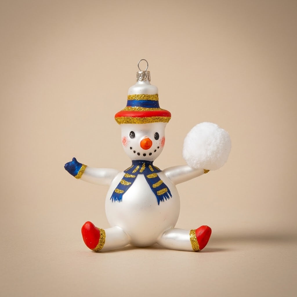 Snowman with snowball, hand-painted Christmas ornament
