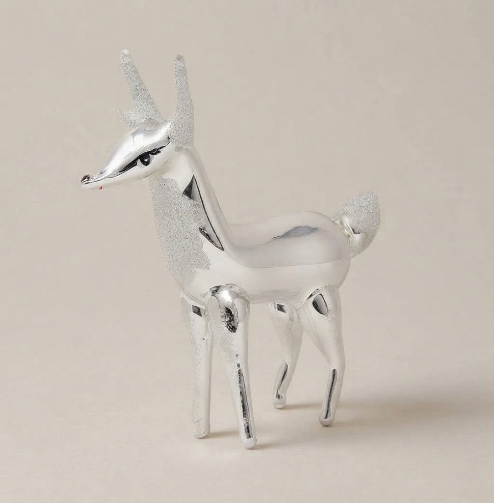Iridescent silver reindeer, hand-painted Christmas ornament