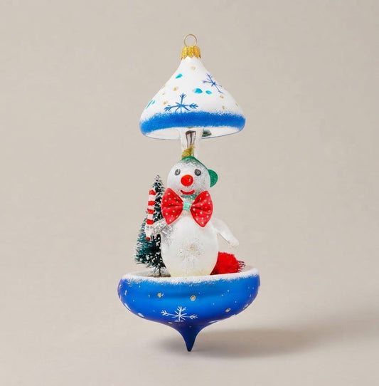 Christmas carousel ornament with snowman, hand-painted