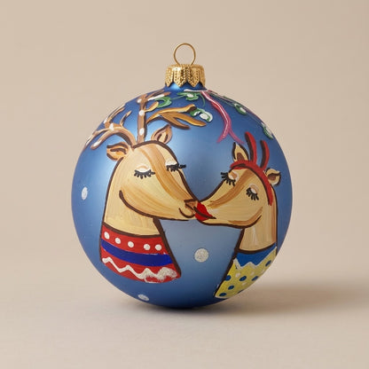 Reindeers in love on light blue