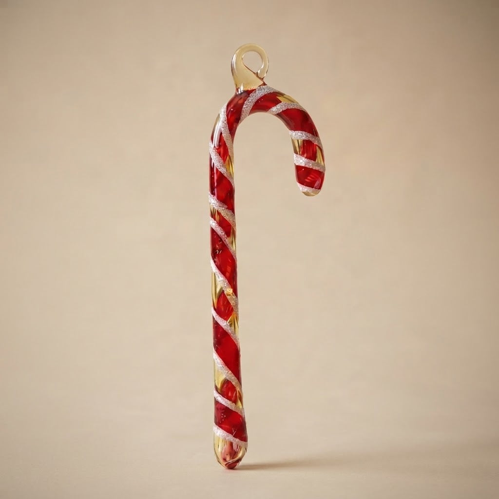 Bastoncino di zucchero di Natale in vetro decorato a mano