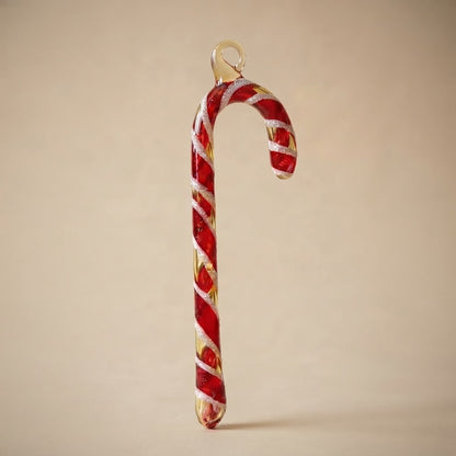 Bastoncino di zucchero di Natale in vetro decorato a mano