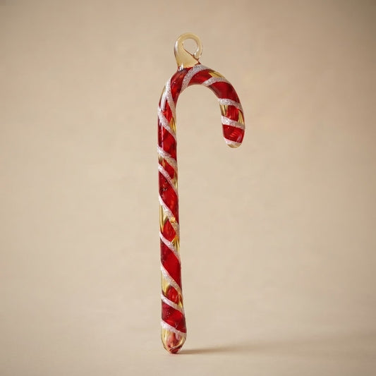Bastoncino di zucchero di Natale in vetro decorato a mano