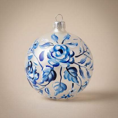 Ball blue roses on white