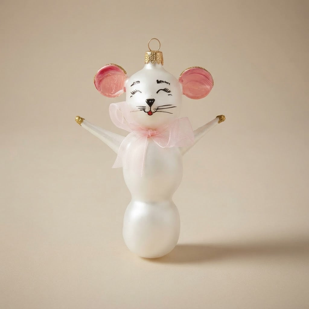 Topolino con fiocco, decorazione di Natale dipinta a mano
