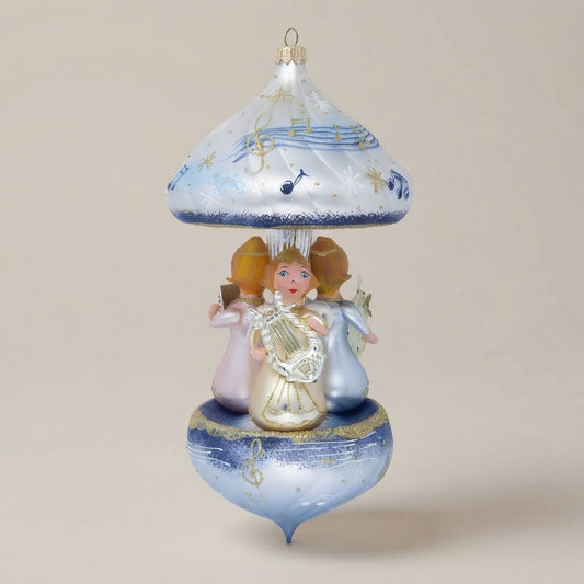Christmas carousel ornament with three musician angels, hand-painted