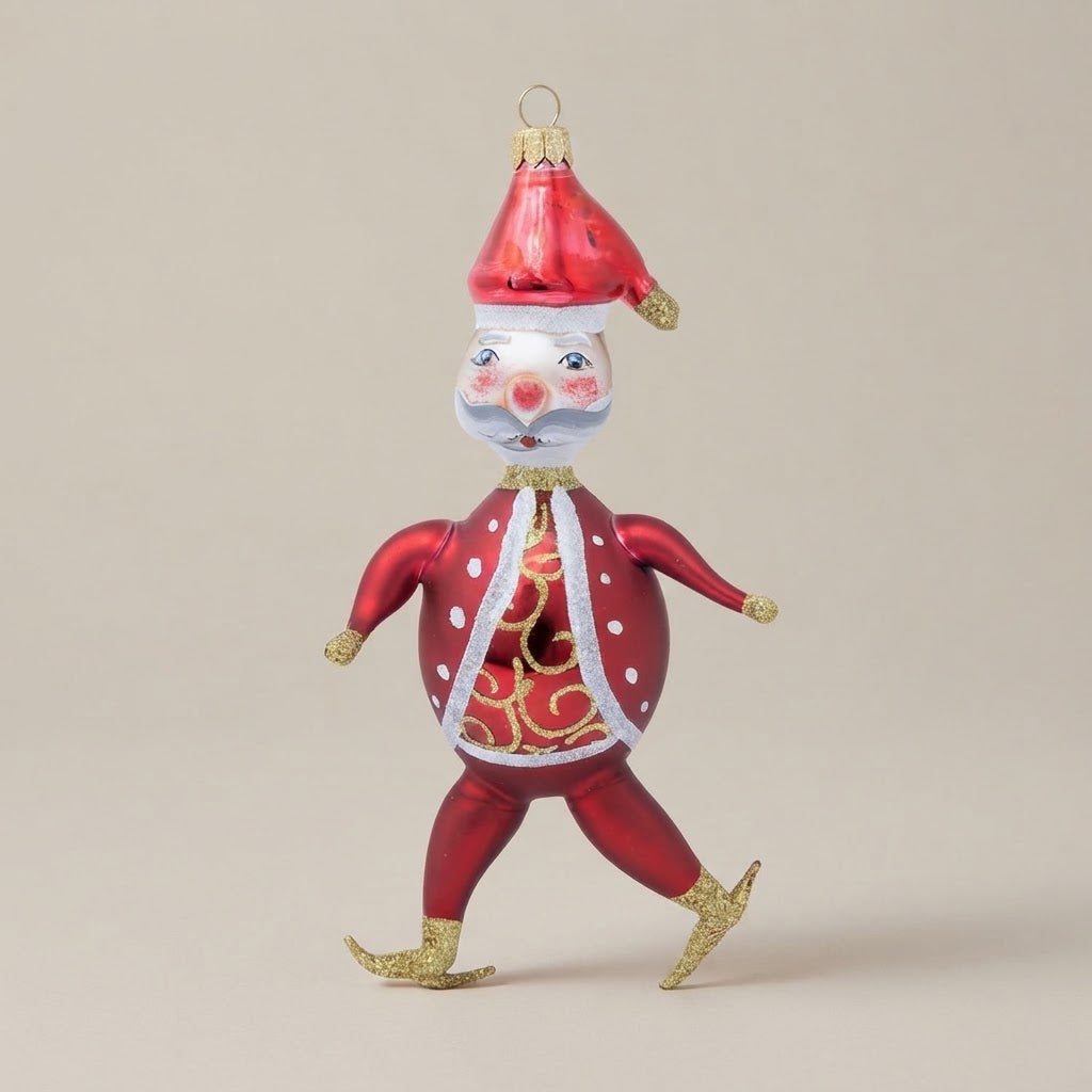 Ice-skating Santa Claus, hand-painted Christmas ornament
