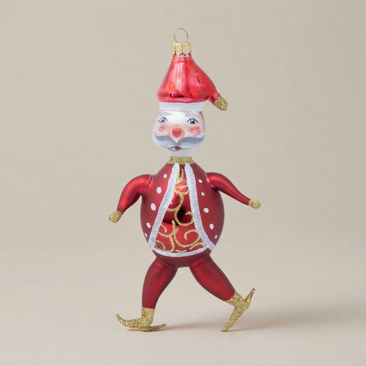 Babbo Natale pattinatore, decorazione di Natale dipinta a mano