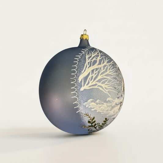 Sfera in vetro soffiato Ø 150 mm dipinta a mano con casetta innevata