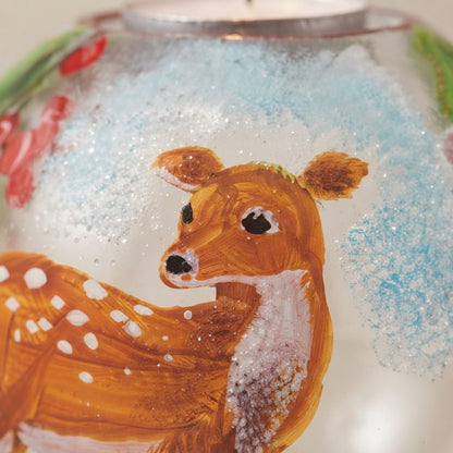 Christmas tealight holder with fawn, hand-painted: decoration detail