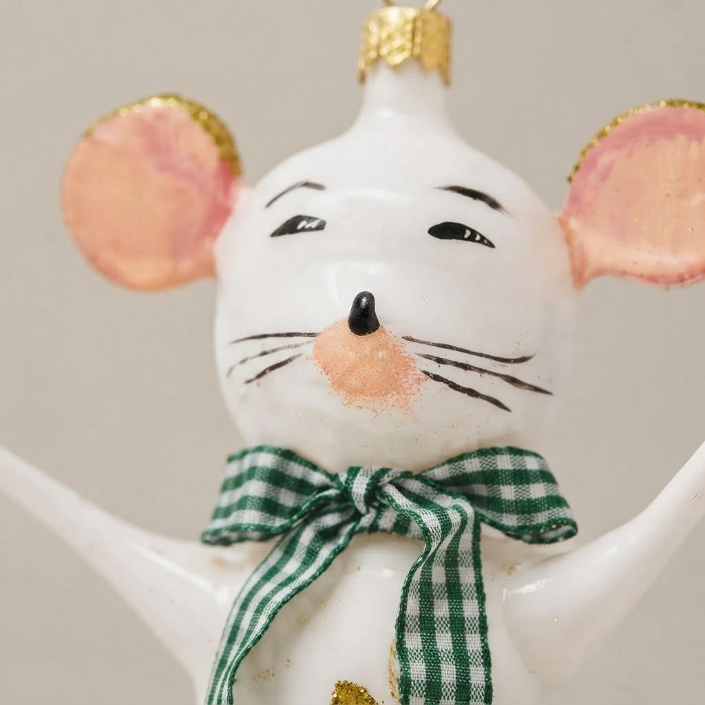 Little mouse with scarf, hand-painted Christmas ornament: another view