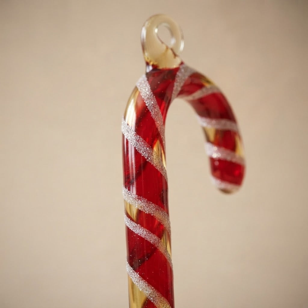 Bastoncino di zucchero di Natale in vetro decorato a mano: dettaglio della decorazione