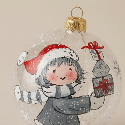 little girl with gift box ball