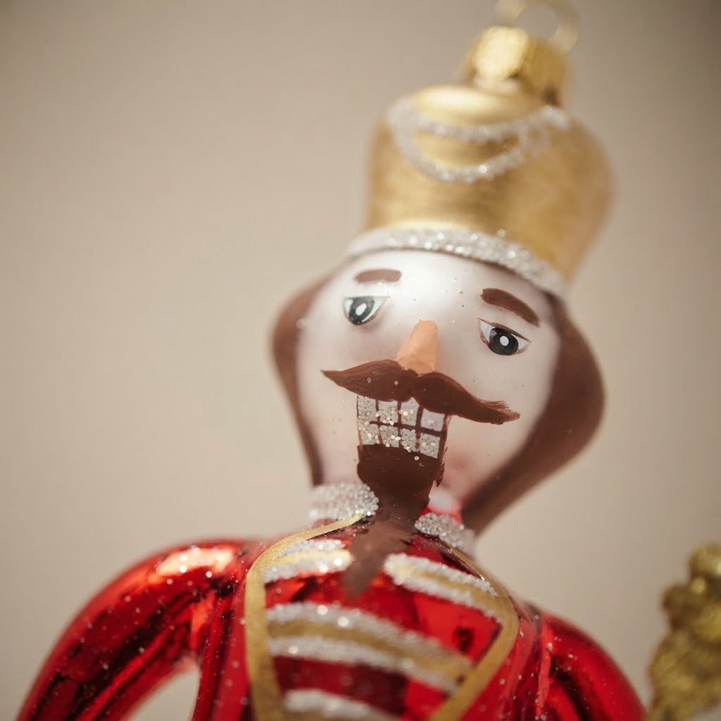 Red toy soldier, hand-painted Christmas ornament: another view