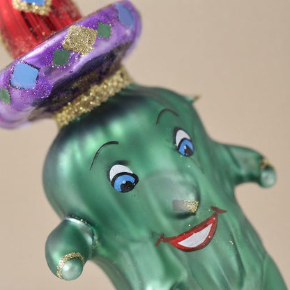 Cactus messicano con sombrero, decorazione di Natale dipinta a mano: dettaglio della decorazione