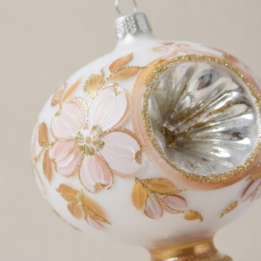 Lato e retro del pendente di Natale in vetro soffiato
