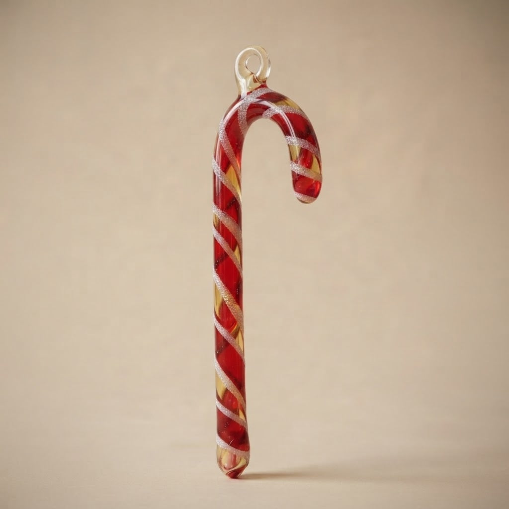 Bastoncino di zucchero di Natale in vetro decorato a mano: un'altra vista