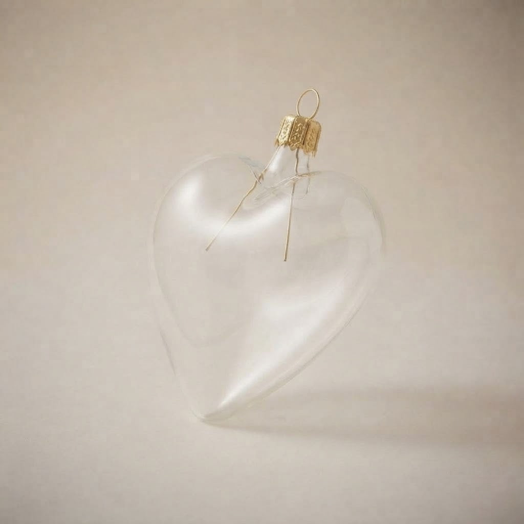 Cuore di vetro trasparente da appendere: dettaglio