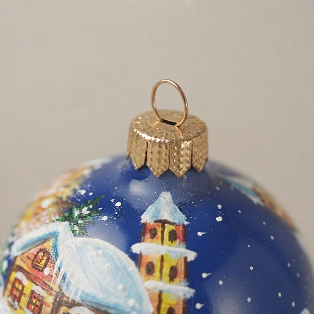 Lato e retro della palla di Natale in vetro soffiato