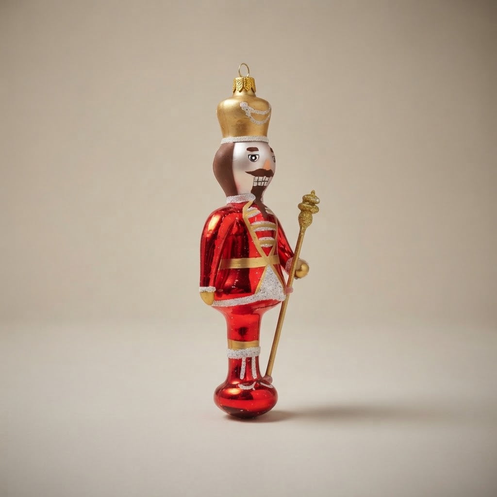 Red toy soldier, hand-painted Christmas ornament: decoration detail