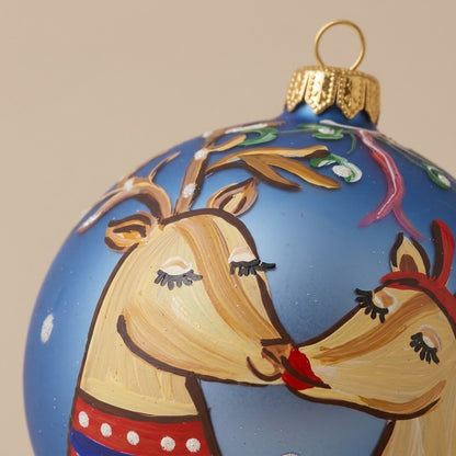 Reindeers in love on light blue