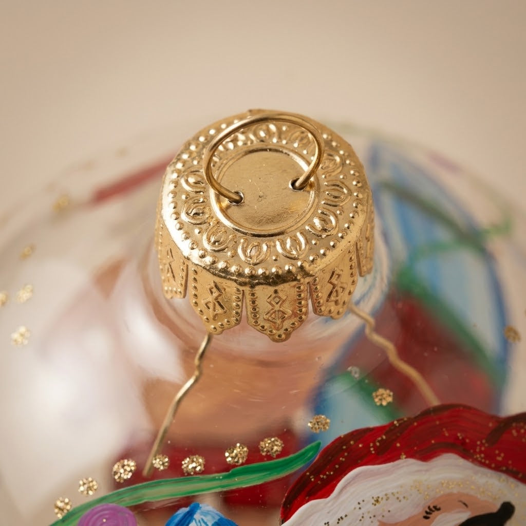 Lato e retro della palla di Natale in vetro soffiato