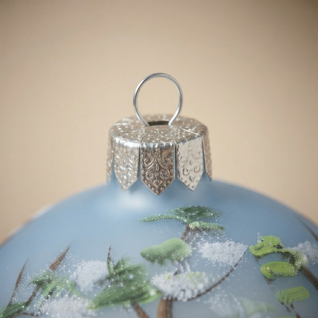 Retro della palla di Natale azzurra in vetro soffiato