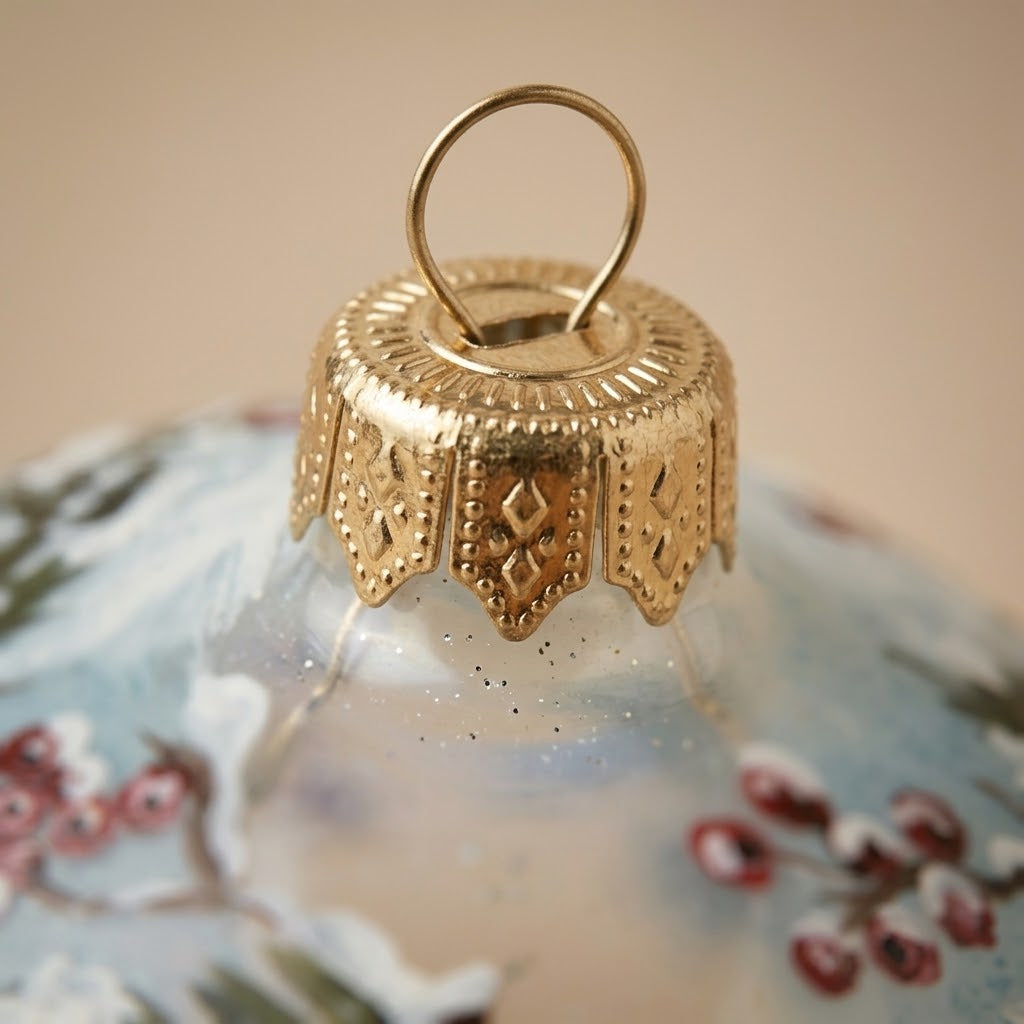 Side and back of the blown glass Christmas ornament