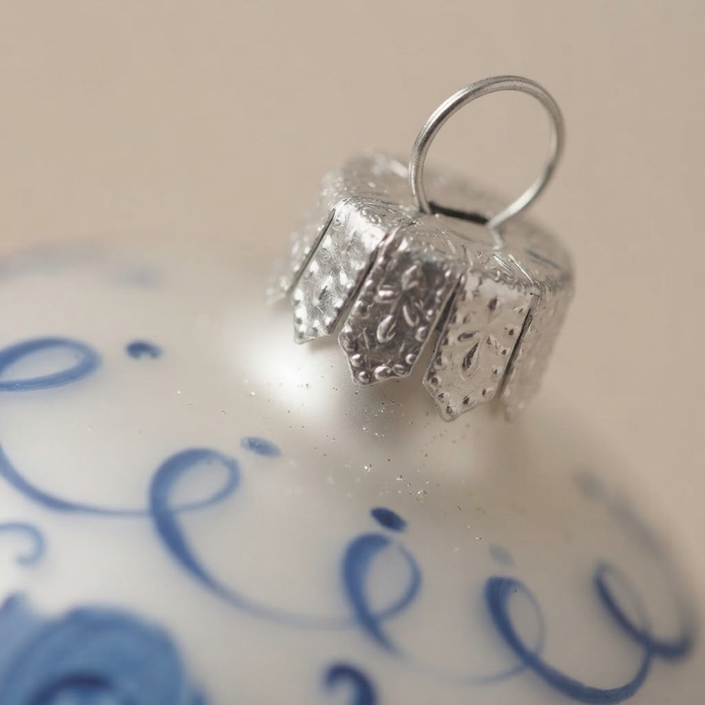 Side and back of the blown glass Christmas ornament