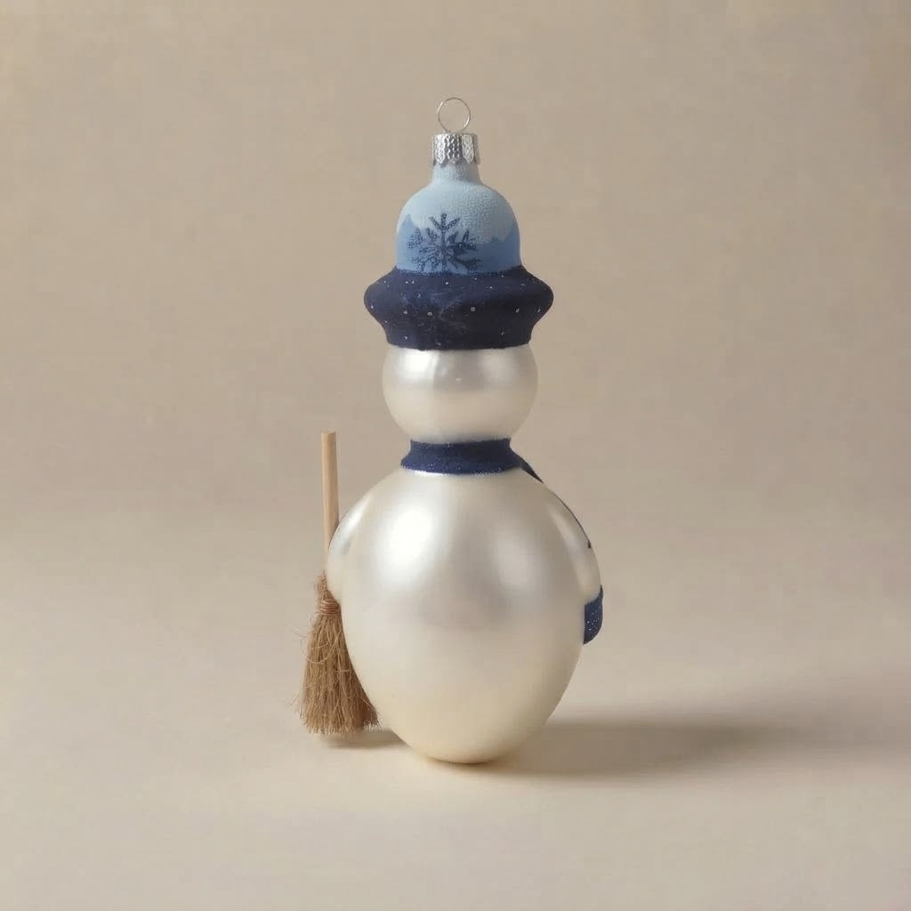 Snowman with blue tie, hand-painted Christmas ornament: another view