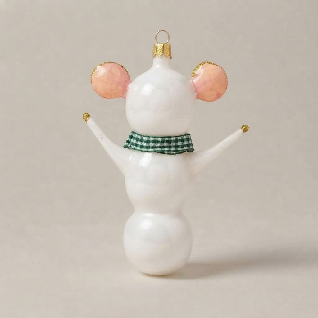 Little mouse with scarf, hand-painted Christmas ornament: decoration detail