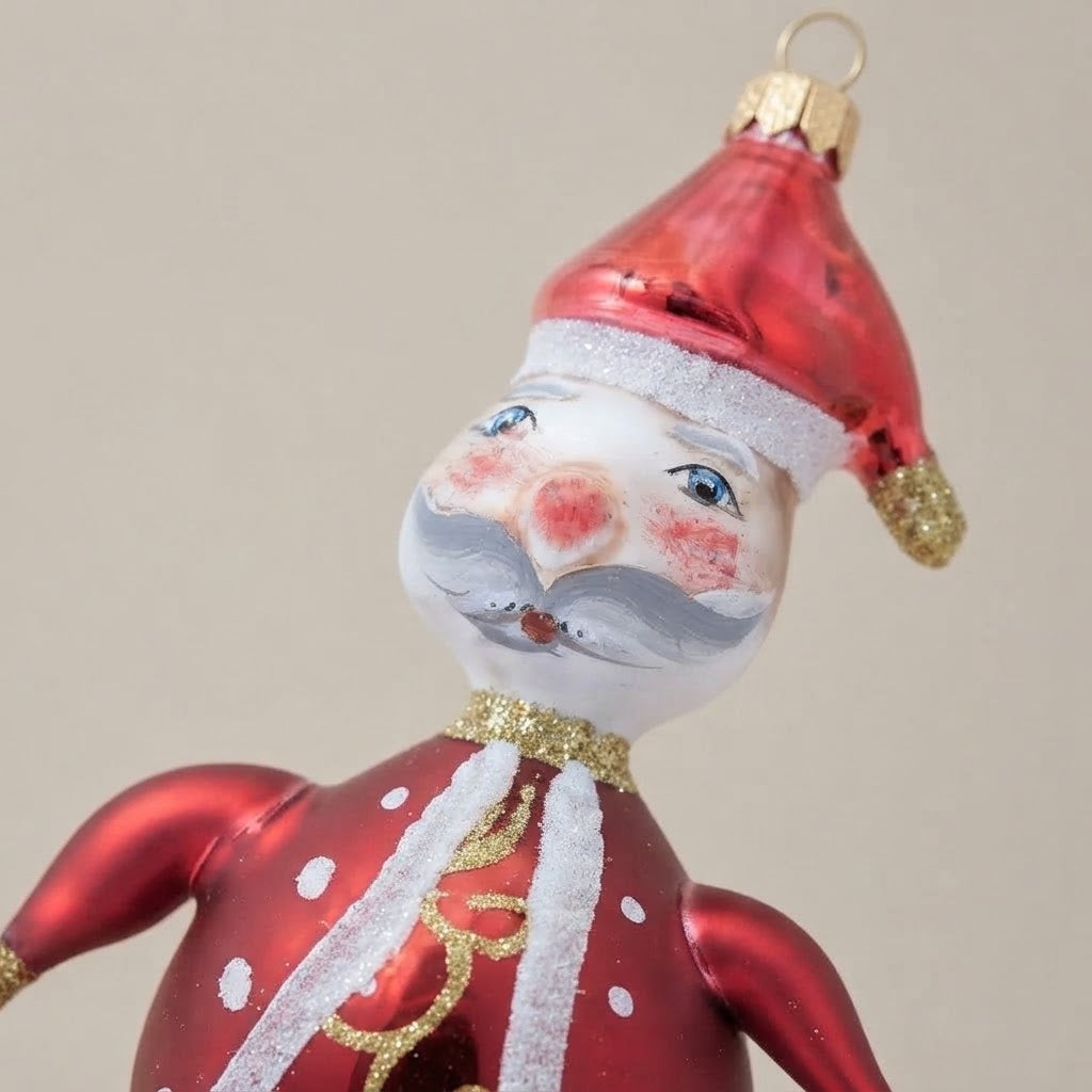 Ice-skating Santa Claus, hand-painted Christmas ornament: another view