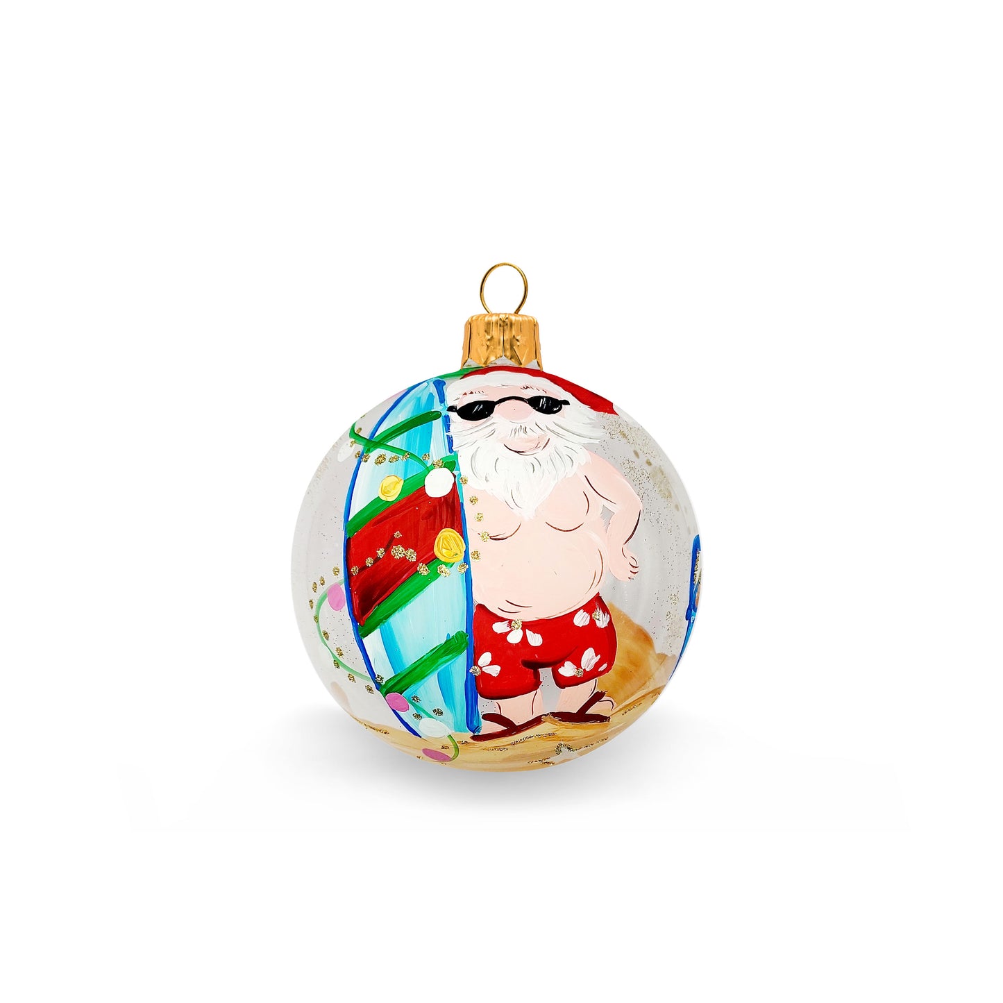 Santa Claus surfing ball