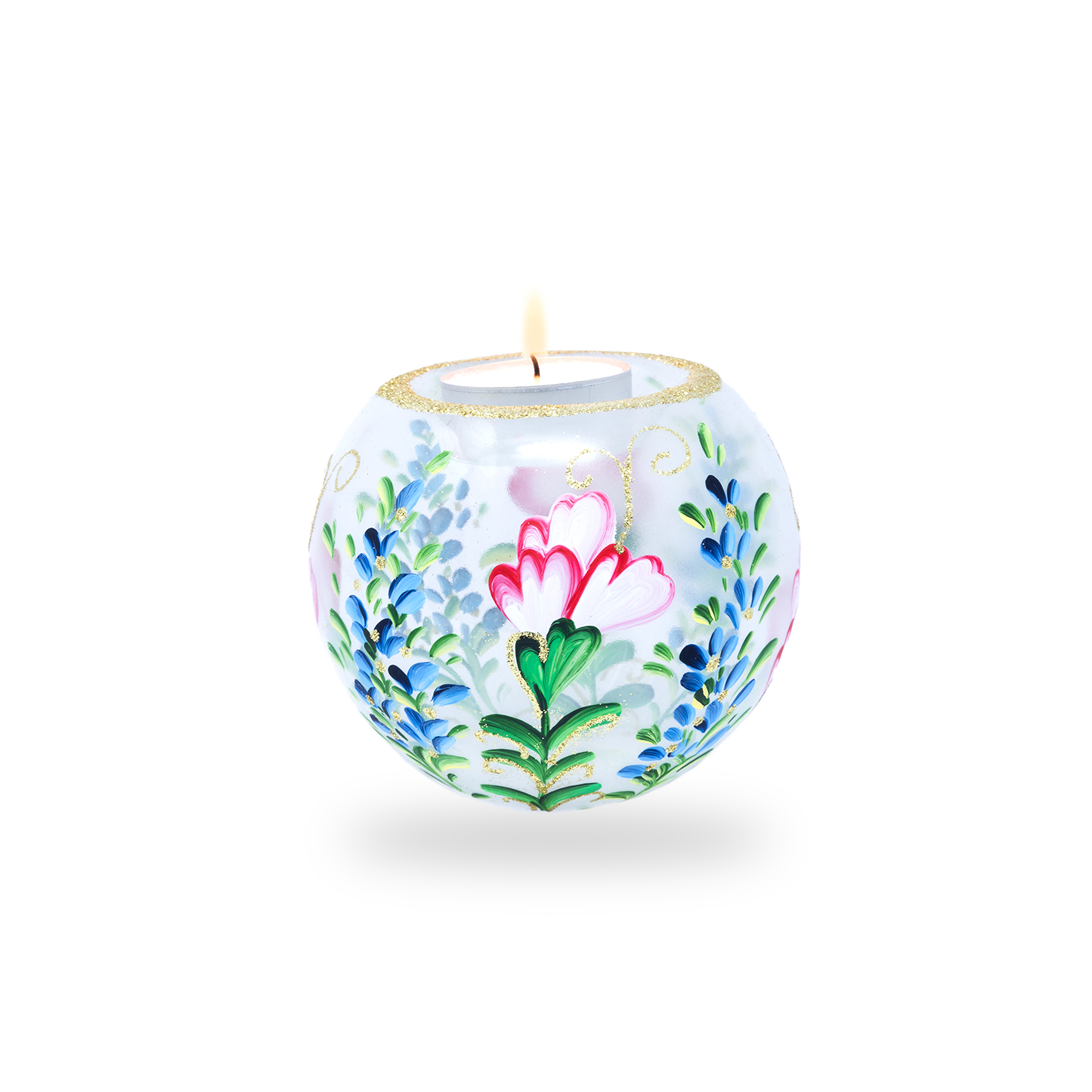 Red blue flower candle holder