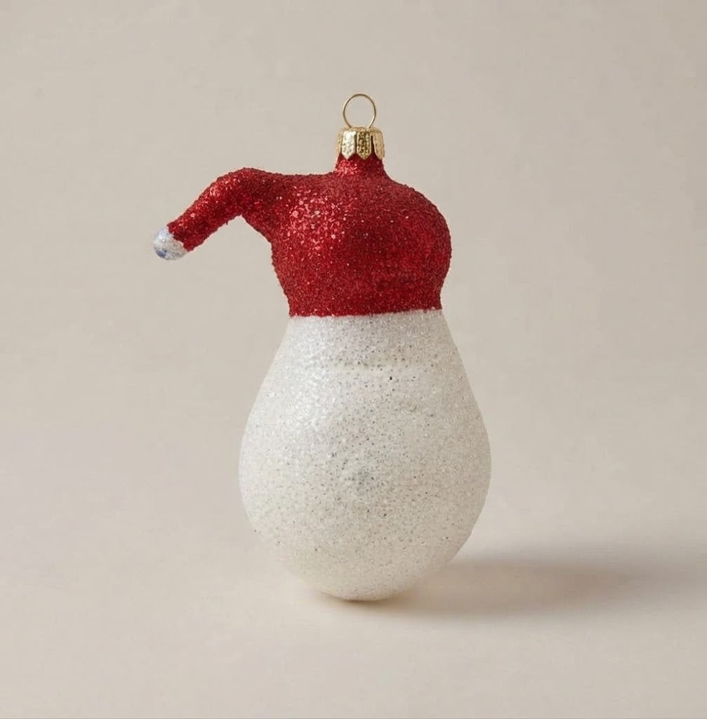 Back of the glass Santa, glitter hat and beard