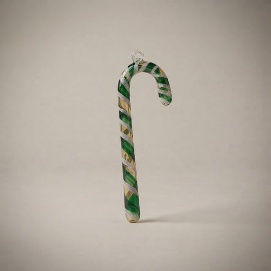 Bastoncino di zucchero in vetro verde e trasparente con glitter argento
