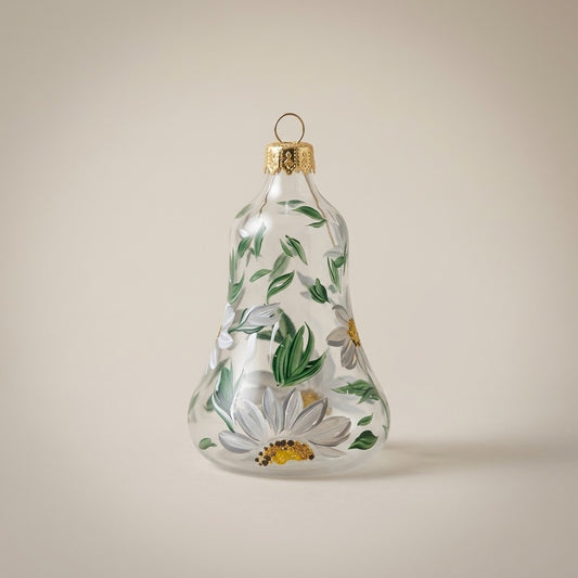 Clear glass bell ornament with hand-painted daisies
