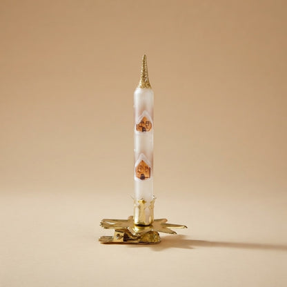 Clip-on candle ornament with snowy houses – full view