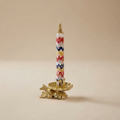 Multicolor zigzag clip-on candle ornament – full view