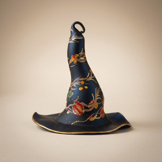 Cappello da strega di Halloween nero opaco dipinto a mano con zucche