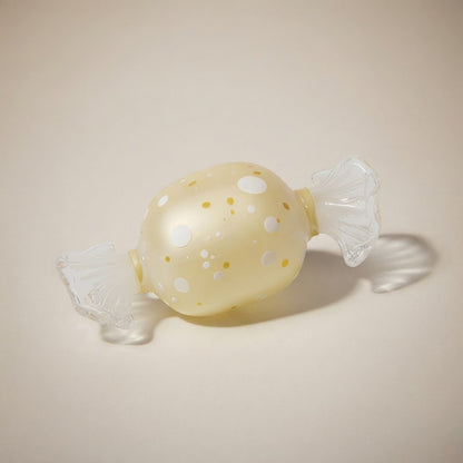 Caramella in vetro avorio a pois bianchi e oro