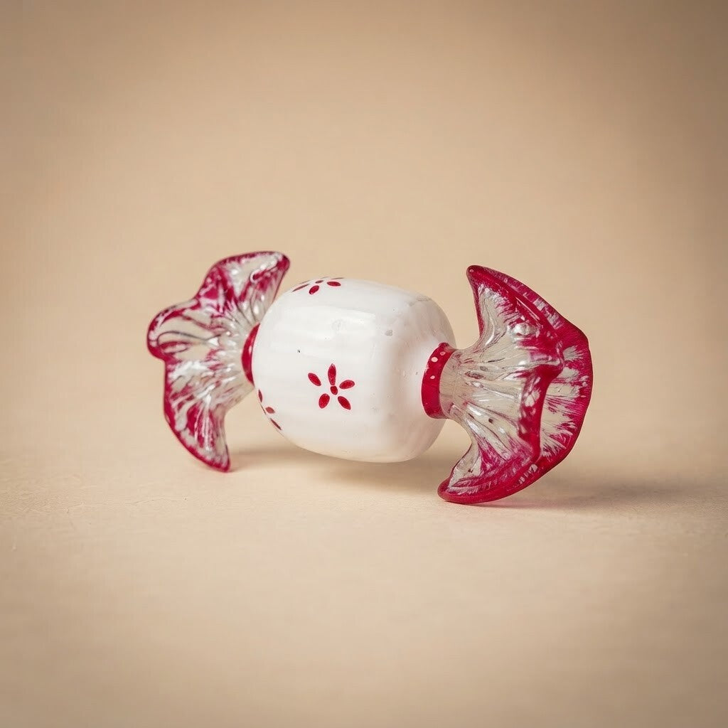 Caramella bianca con fiori rossi