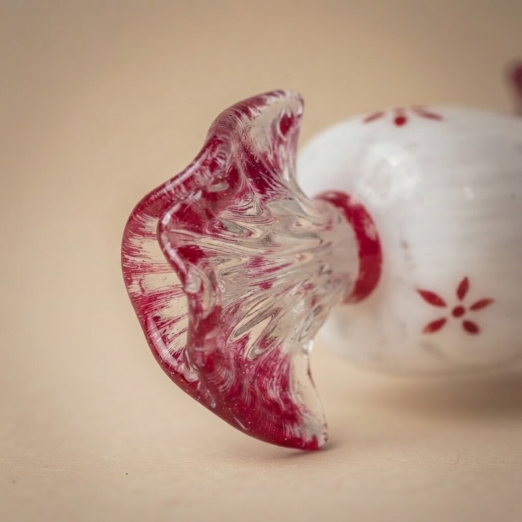 Dettaglio ravvicinato: caramella bianca con fiori rossi