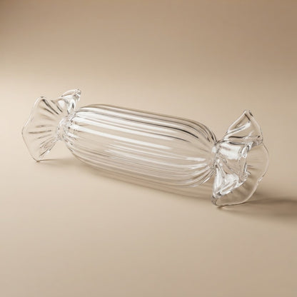 Long clear ribbed glass candy – full view